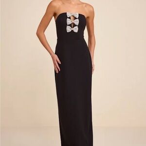 Lulu's Strapless Black Gown with Silver Bows GALA/BLACK TIE/PROM
